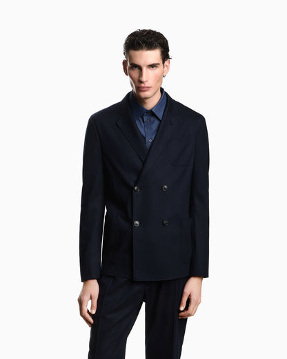Double-breasted blazer in ultra-lightweight compact wool jersey