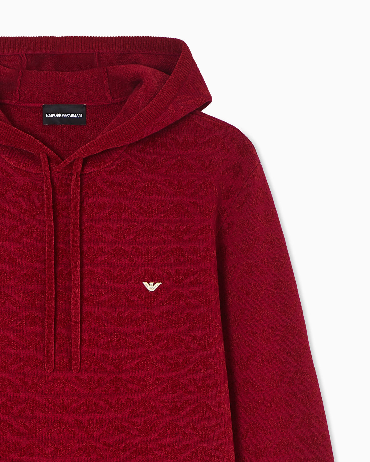 Virgin-wool blend hooded jumper with all-over eagle