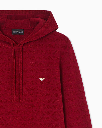 Virgin-wool blend hooded jumper with all-over eagle