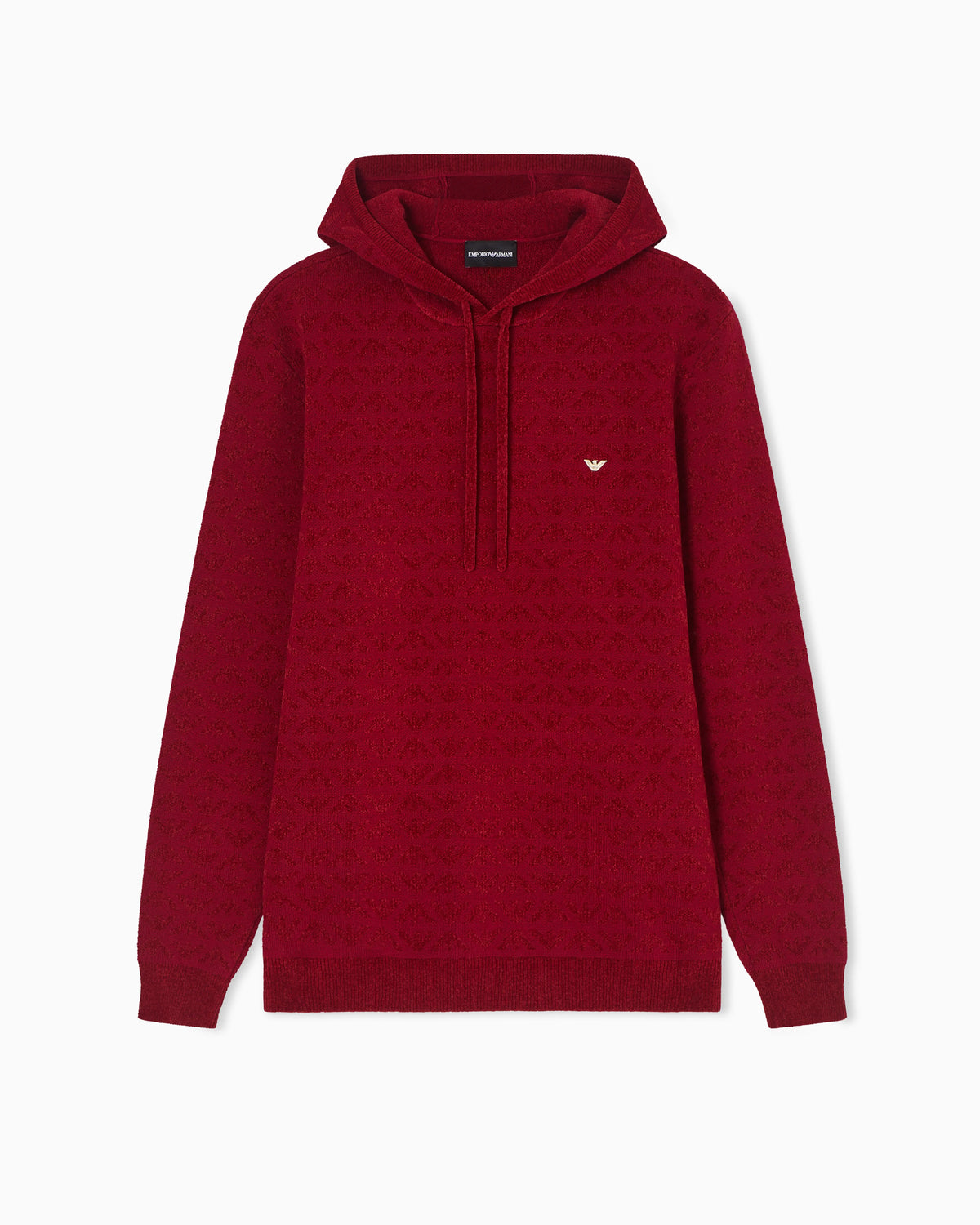 Virgin-wool blend hooded jumper with all-over eagle