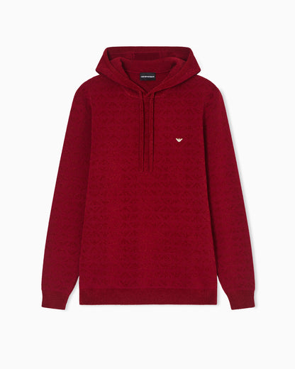 Virgin-wool blend hooded jumper with all-over eagle