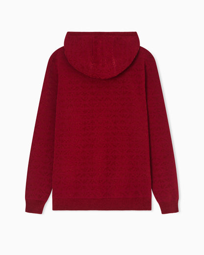 Virgin-wool blend hooded jumper with all-over eagle