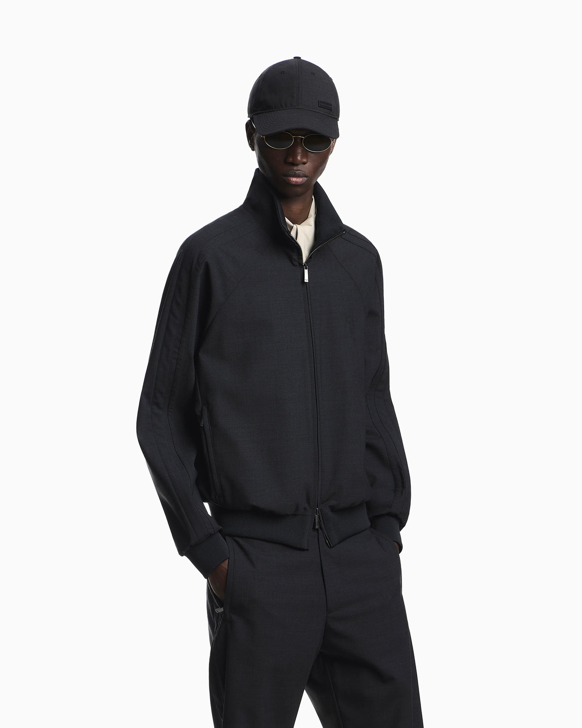 Icon full-zip blouson in stretch wool blend canvas