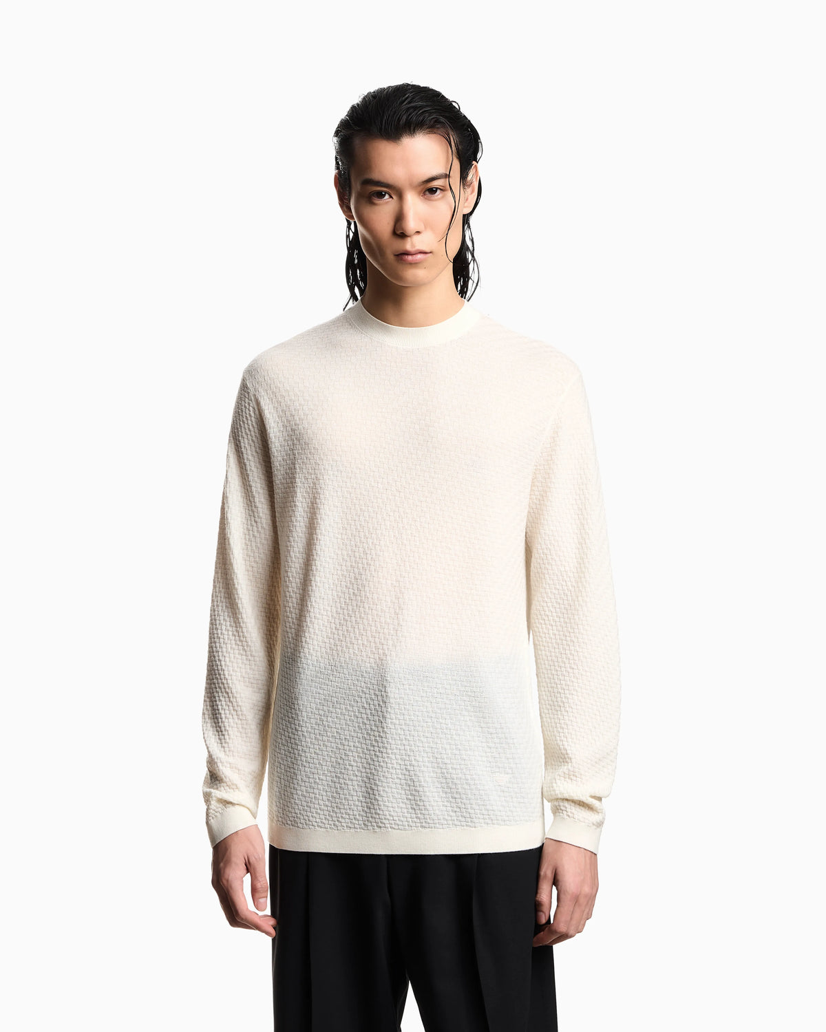 Virgin-wool jumper with a check motif