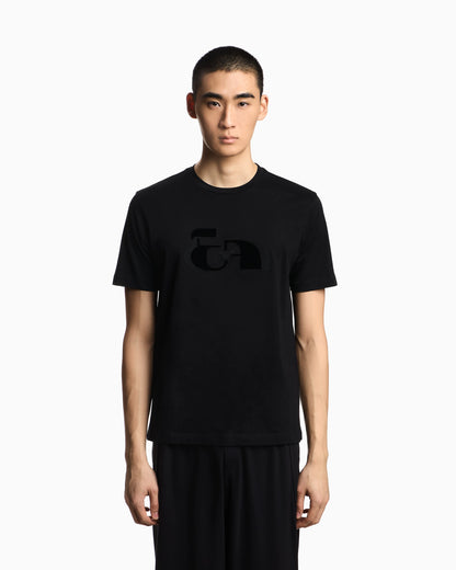 Jersey T-shirt with op-art embroidery