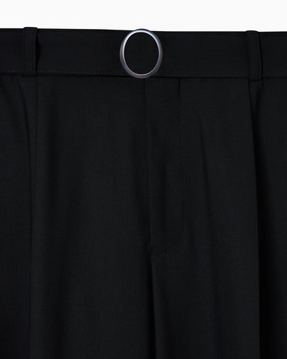 Trousers with pleats and belt in stretch wool canvas