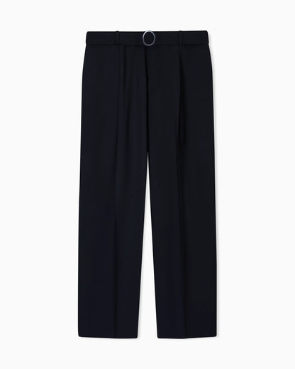 Trousers with pleats and belt in stretch wool canvas