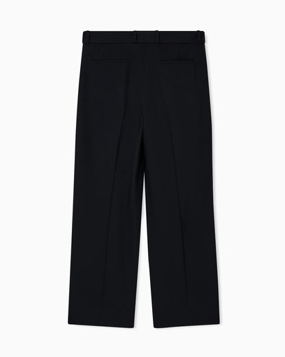 Trousers with pleats and belt in stretch wool canvas