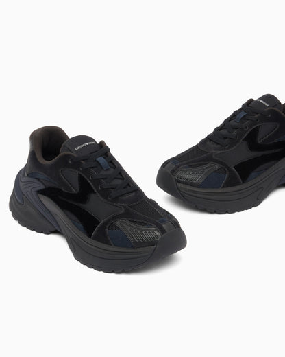 Sneakers with mesh suede and a chunky rubber sole