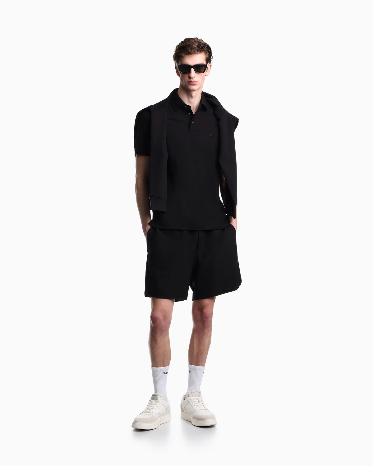 Shorts in all-over micro eagle jacquard jersey