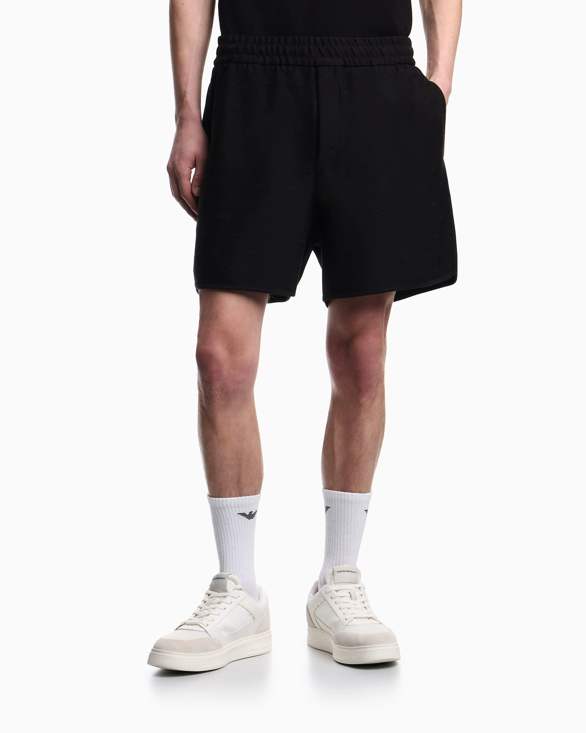 Shorts in all-over micro eagle jacquard jersey