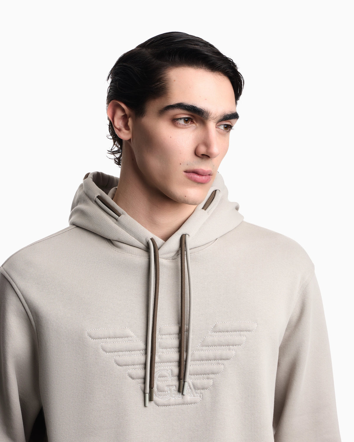 Loose-fit hooded sweatshirt in French terry jersey with a domed eagle