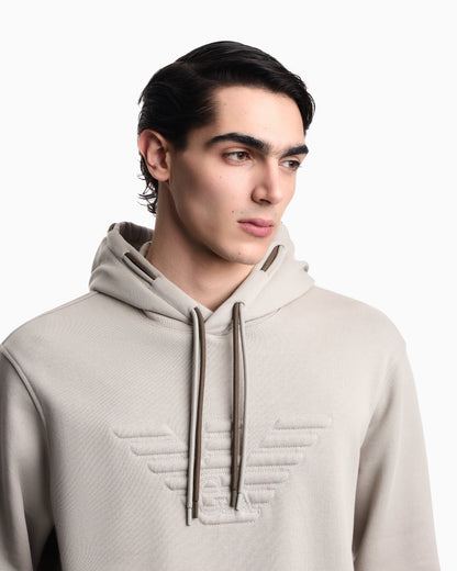 Loose-fit hooded sweatshirt in French terry jersey with a domed eagle
