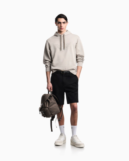 Loose-fit hooded sweatshirt in French terry jersey with a domed eagle