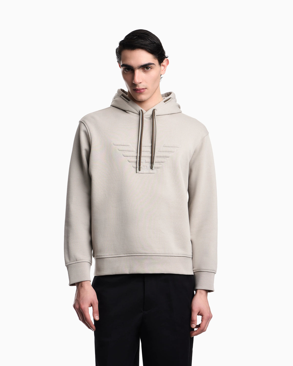 Loose-fit hooded sweatshirt in French terry jersey with a domed eagle
