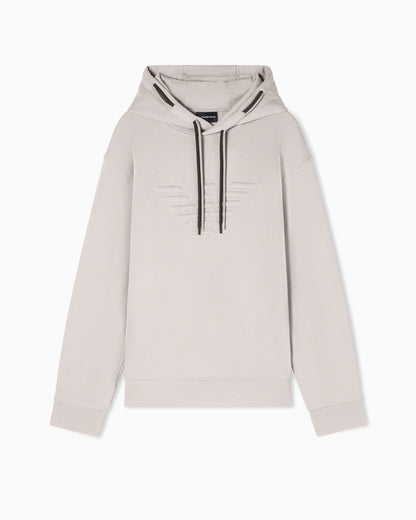 Loose-fit hooded sweatshirt in French terry jersey with a domed eagle