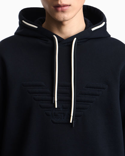 Loose-fit hooded sweatshirt in French terry jersey with a domed eagle