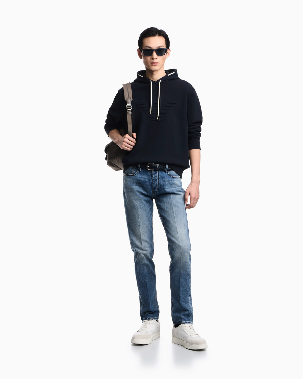 Loose-fit hooded sweatshirt in French terry jersey with a domed eagle