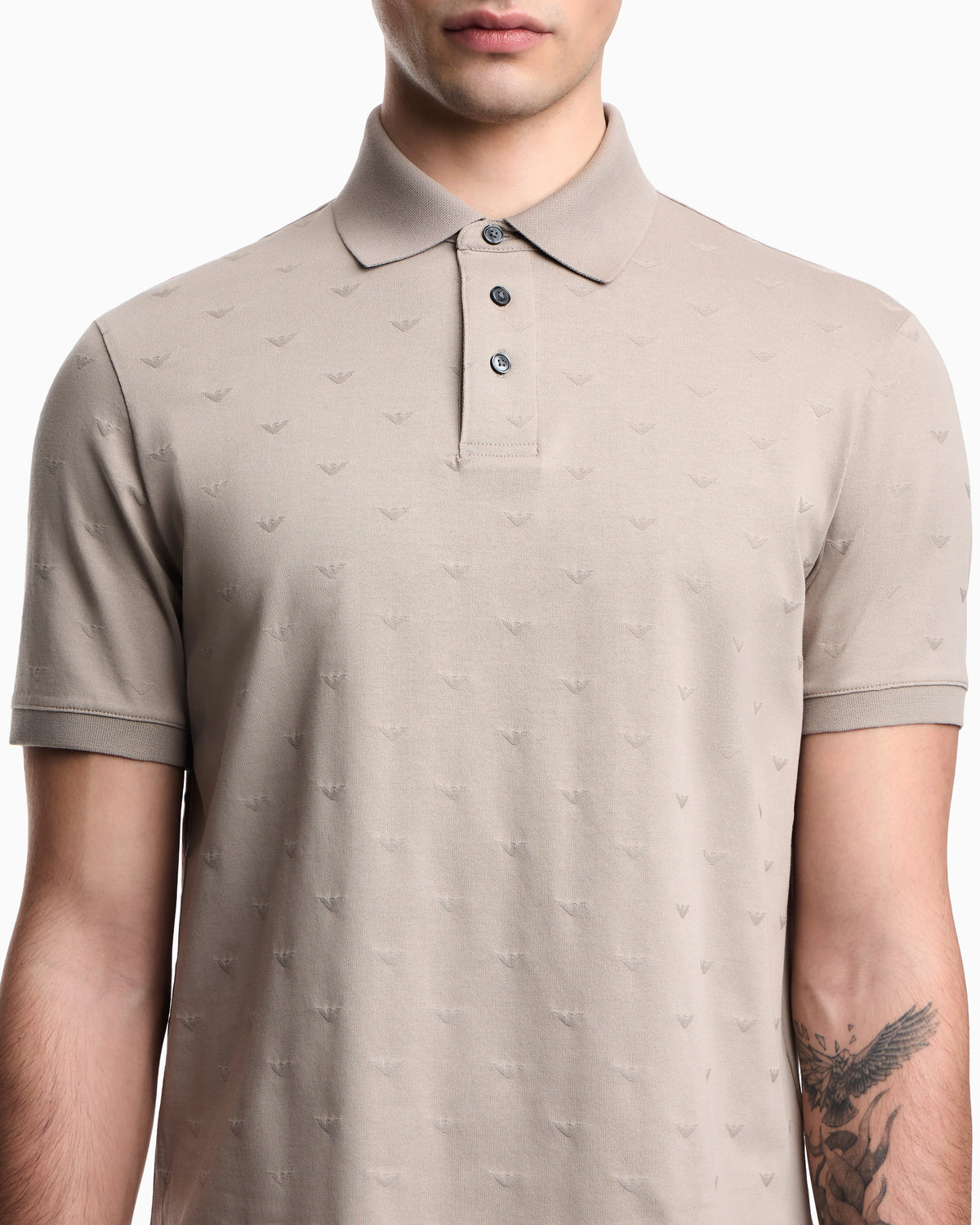 Slim-fit jersey polo shirt with all-over jacquard eagle