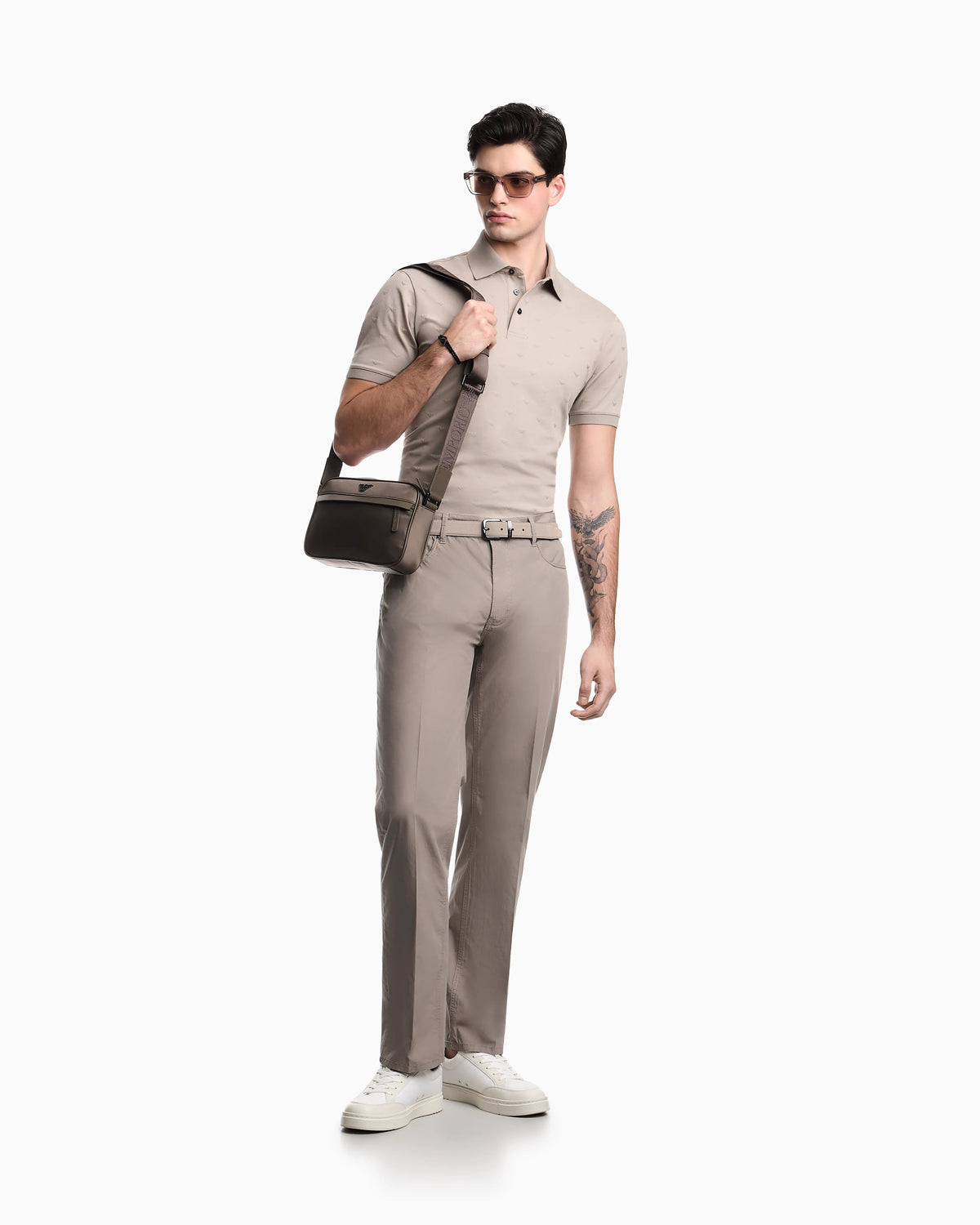 Slim-fit jersey polo shirt with all-over jacquard eagle