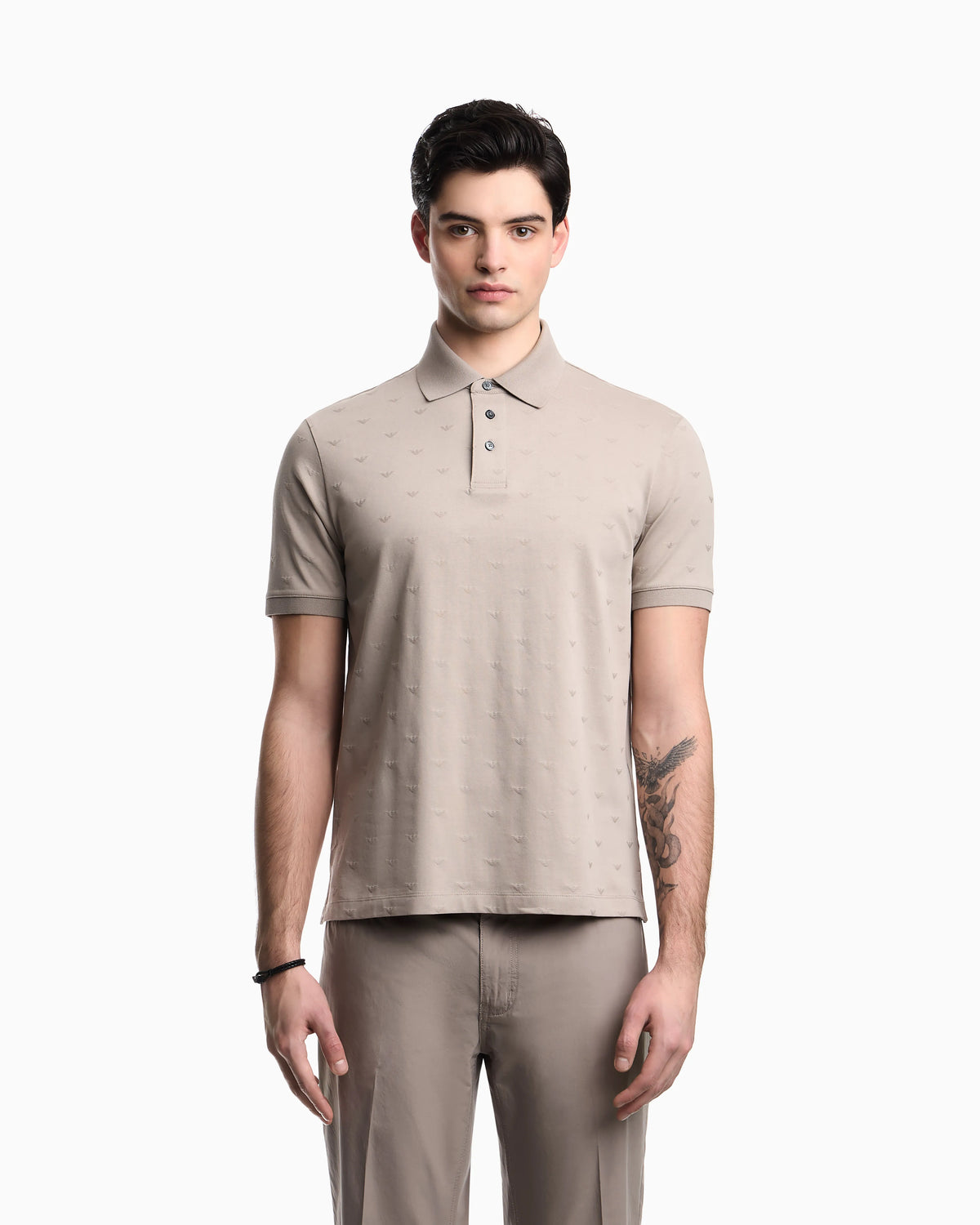 Slim-fit jersey polo shirt with all-over jacquard eagle