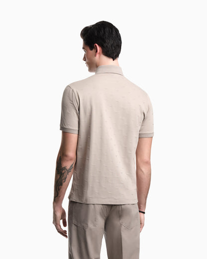 Slim-fit jersey polo shirt with all-over jacquard eagle