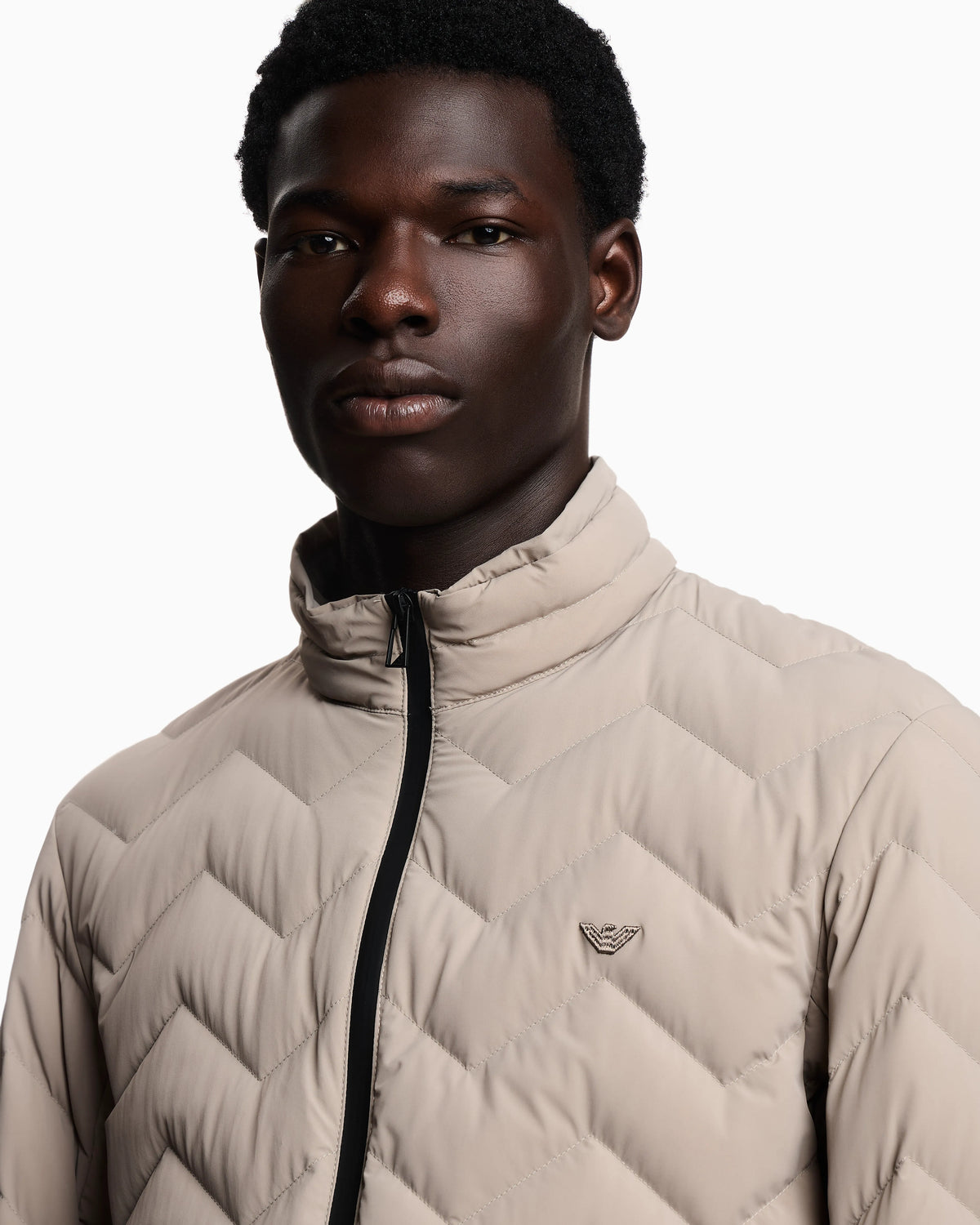 Nylon down jacket with zip and chevron quilting Essential