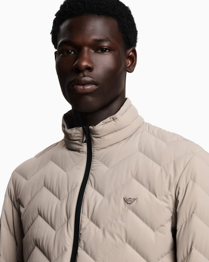 Nylon down jacket with zip and chevron quilting Essential