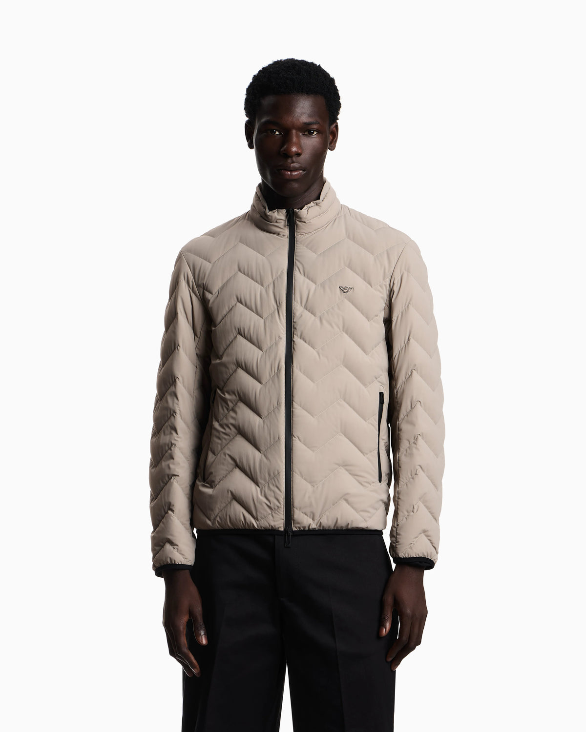 Nylon down jacket with zip and chevron quilting Essential