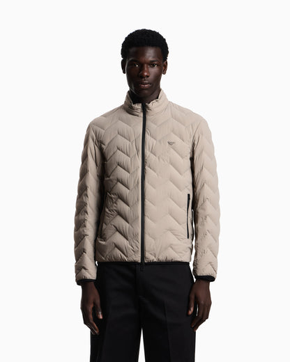 Nylon down jacket with zip and chevron quilting Essential
