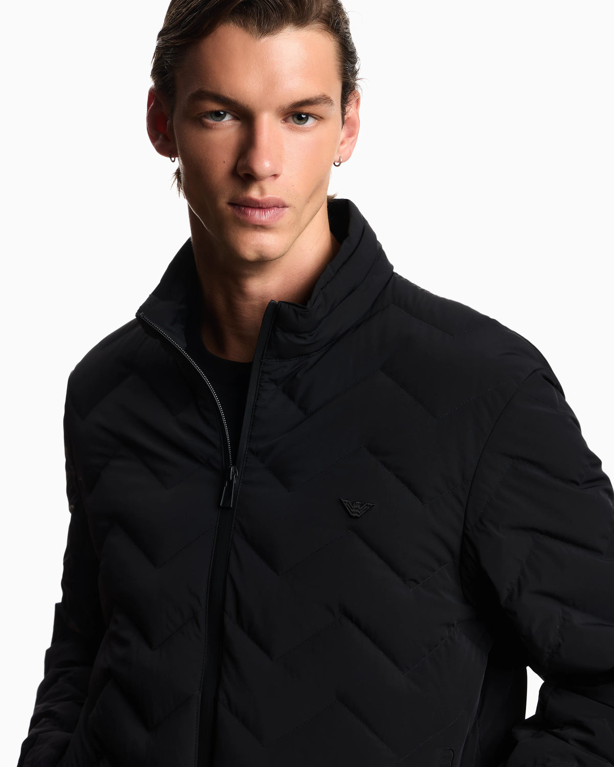 Nylon down jacket with zip and chevron quilting Essential