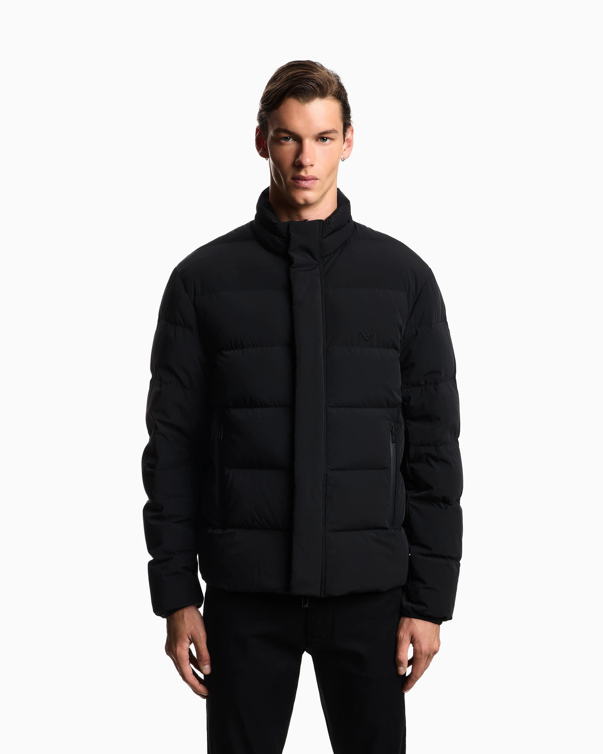Water-repellent quilted nylon spandex down jacket