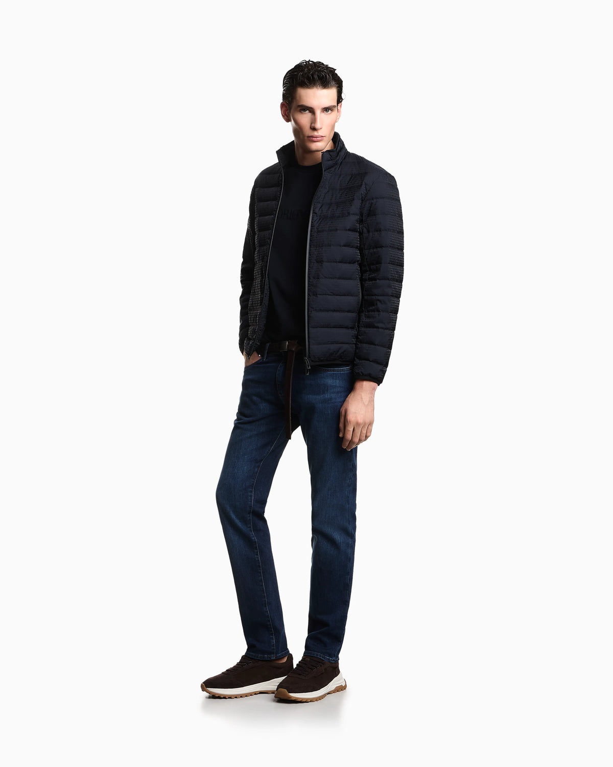 Quilted down jacket with all-over jacquard logo Essential