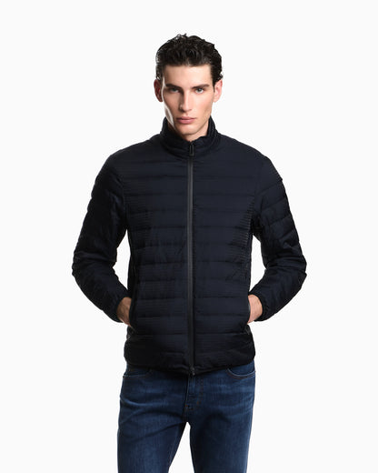 Quilted down jacket with all-over jacquard logo Essential