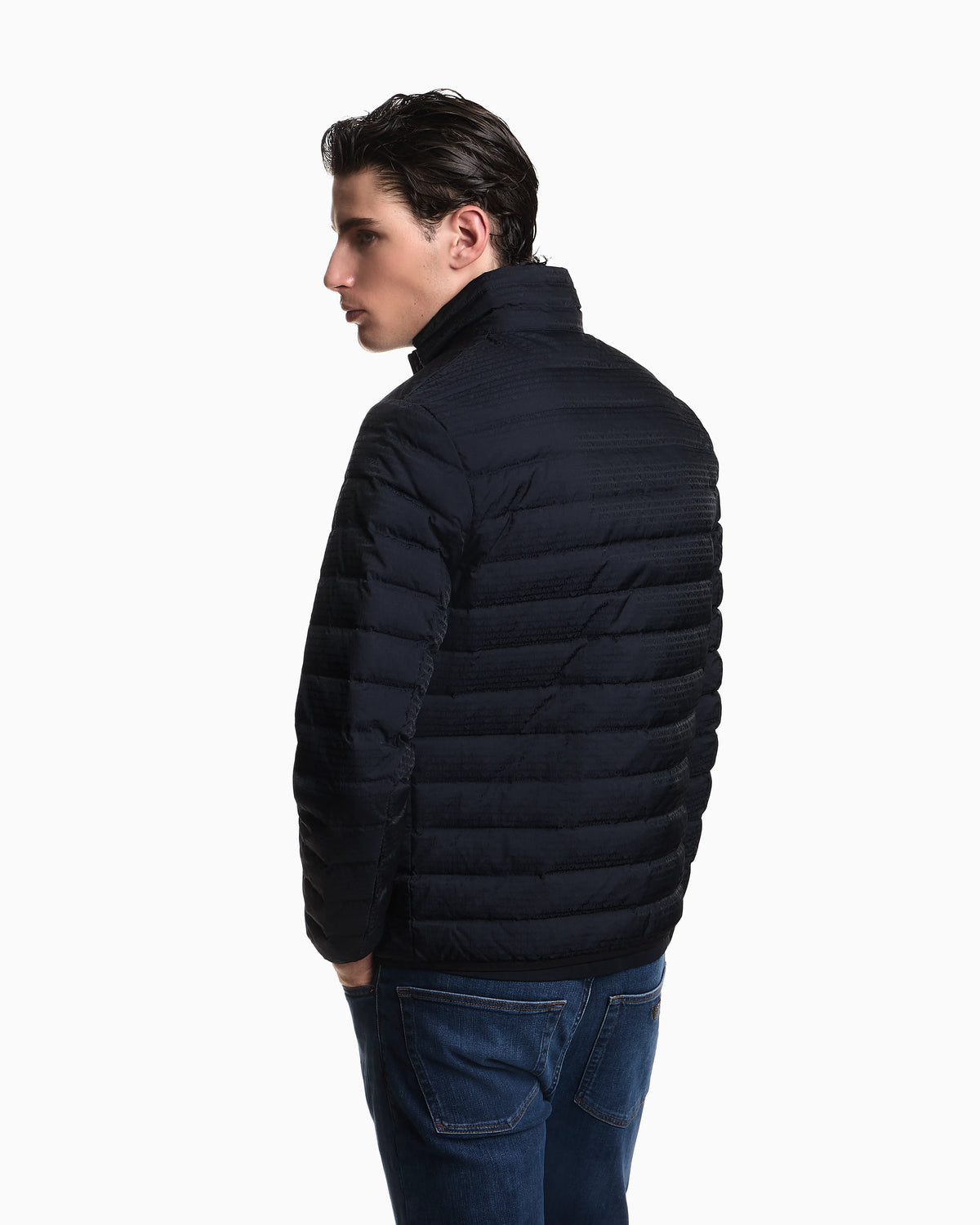 Quilted down jacket with all-over jacquard logo Essential