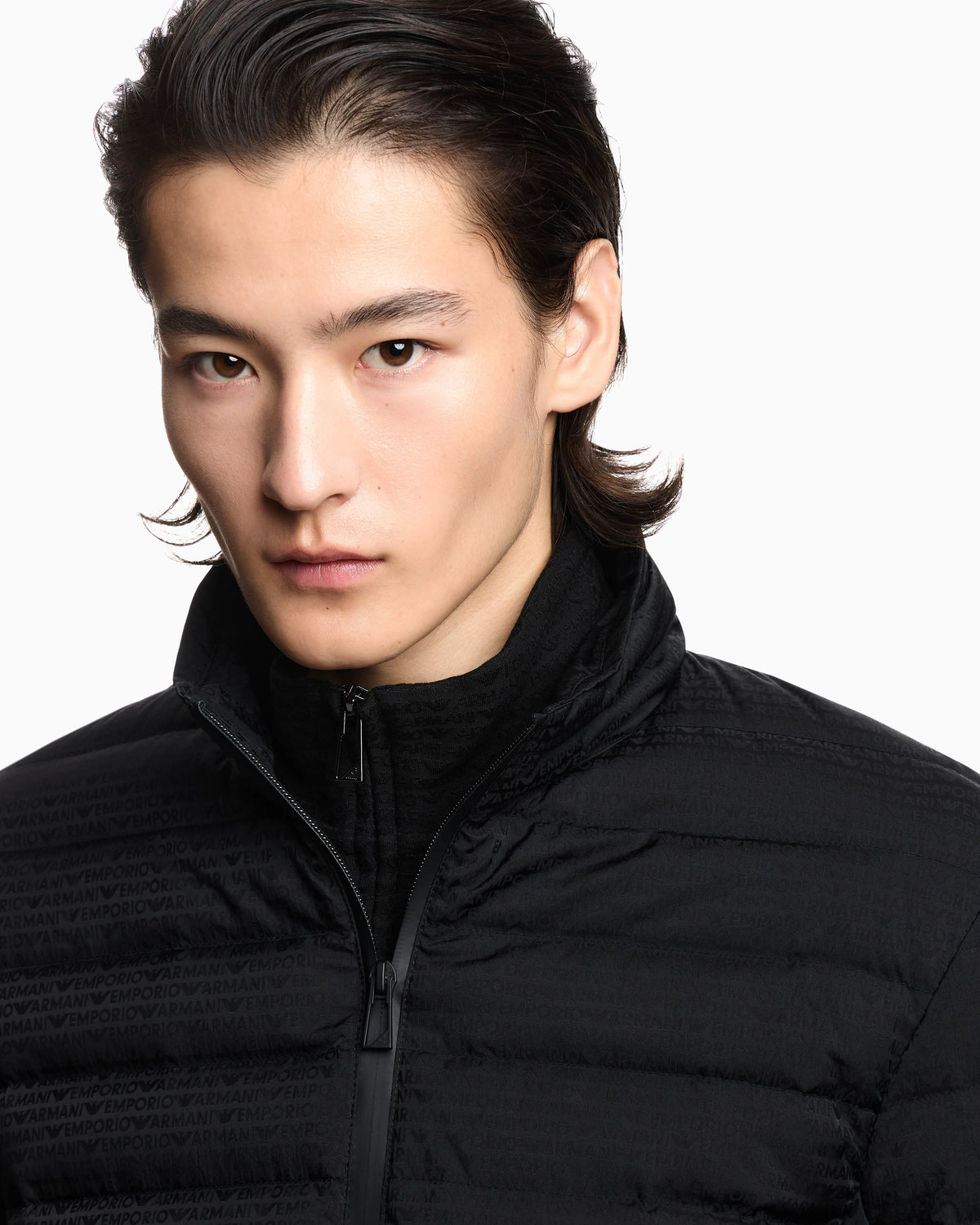 Quilted down jacket with all-over jacquard logo Essential
