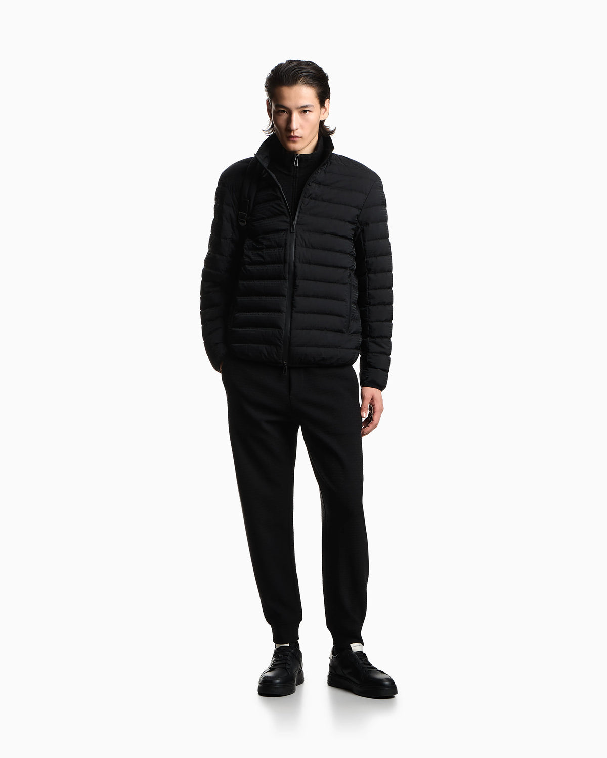 Quilted down jacket with all-over jacquard logo Essential