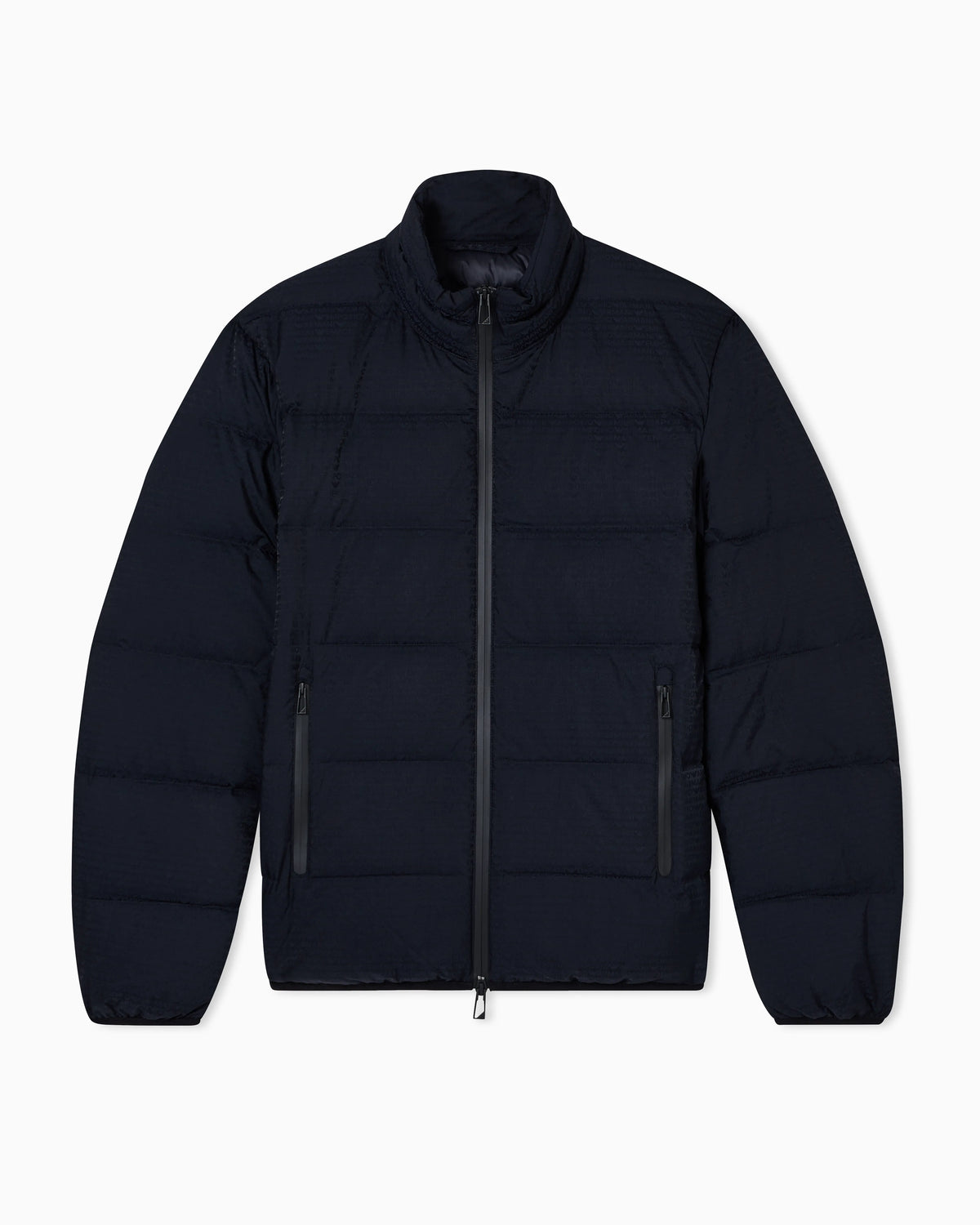 Water-repellent, quilted nylon down jacket with jacquard logo lettering