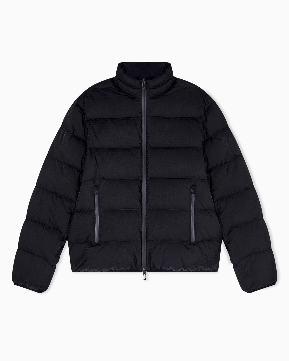 Water-repellent, quilted nylon down jacket with jacquard logo lettering