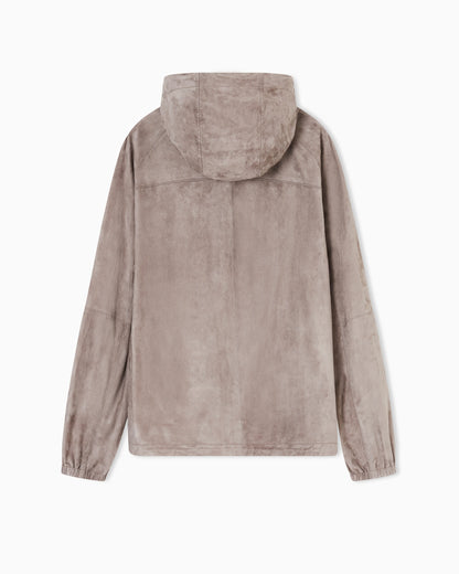 Hooded blouson in goatskin suede