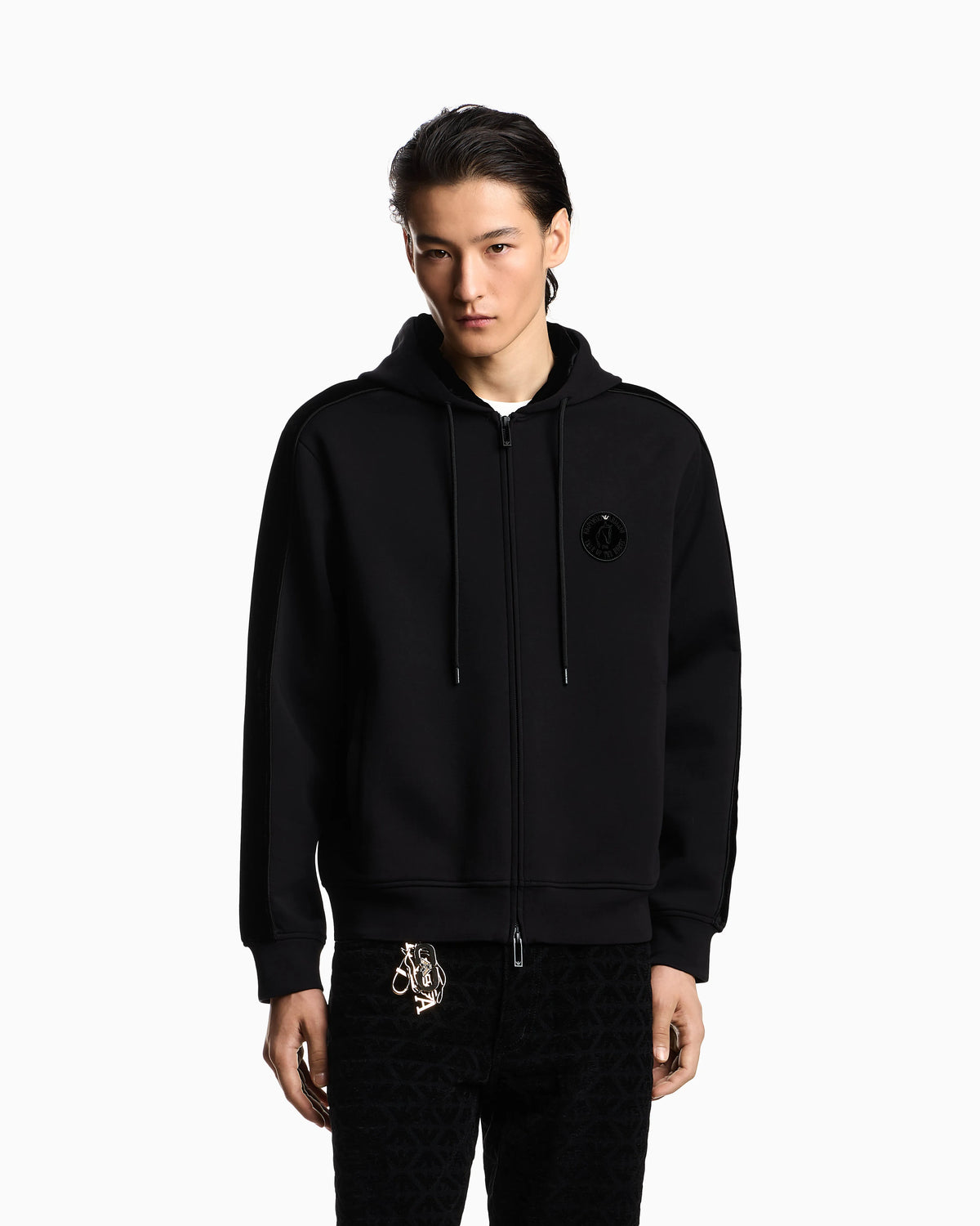 Lunar New Year double-jersey hooded zip-up sweatshirt with patch and tape