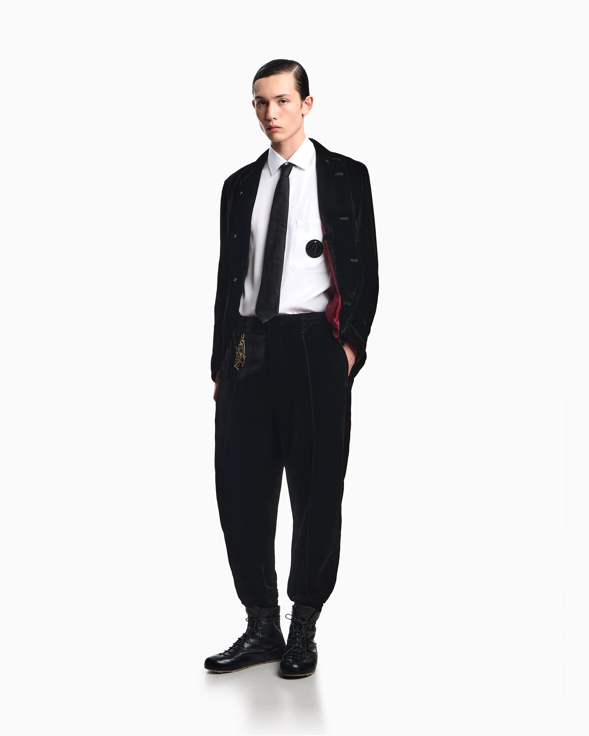 Lunar New Year chenille jacket with guru collar