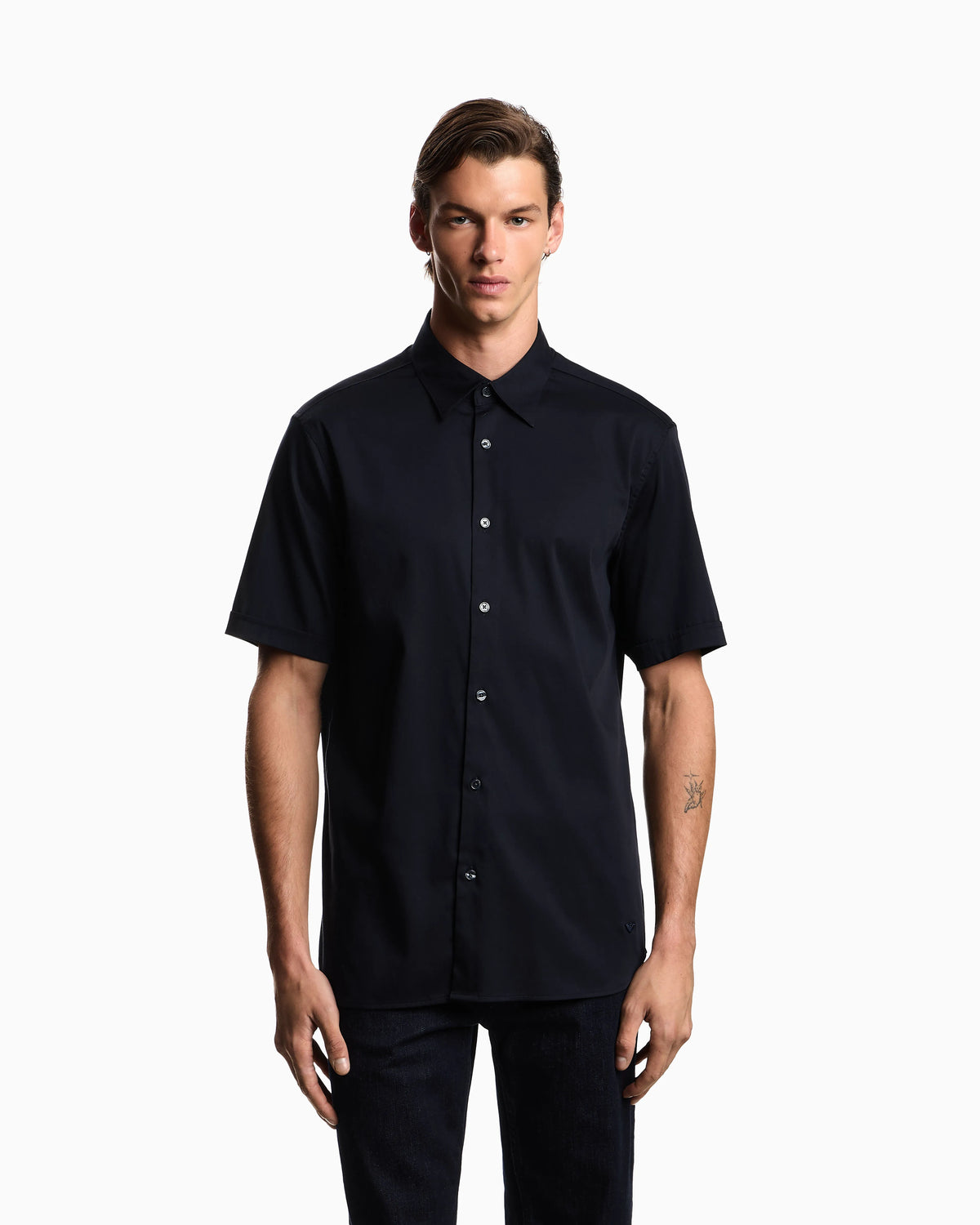 Short-sleeved shirt in stretch Pima cotton