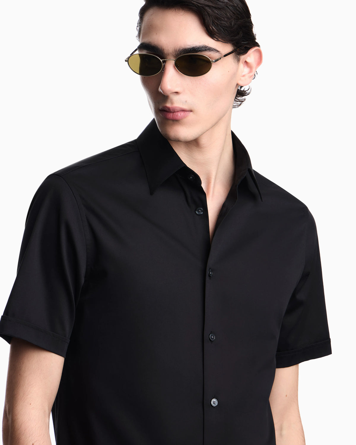 Short-sleeved shirt in stretch Pima cotton