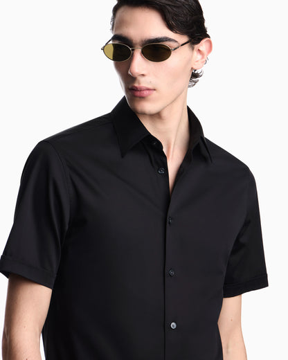 Short-sleeved shirt in stretch Pima cotton