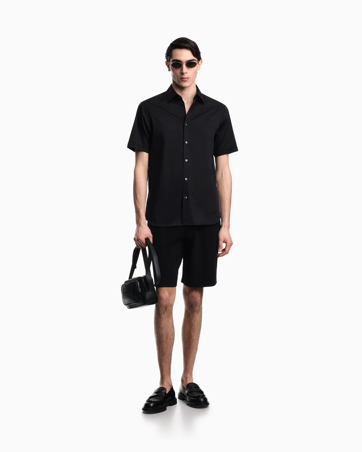 Short-sleeved shirt in stretch Pima cotton