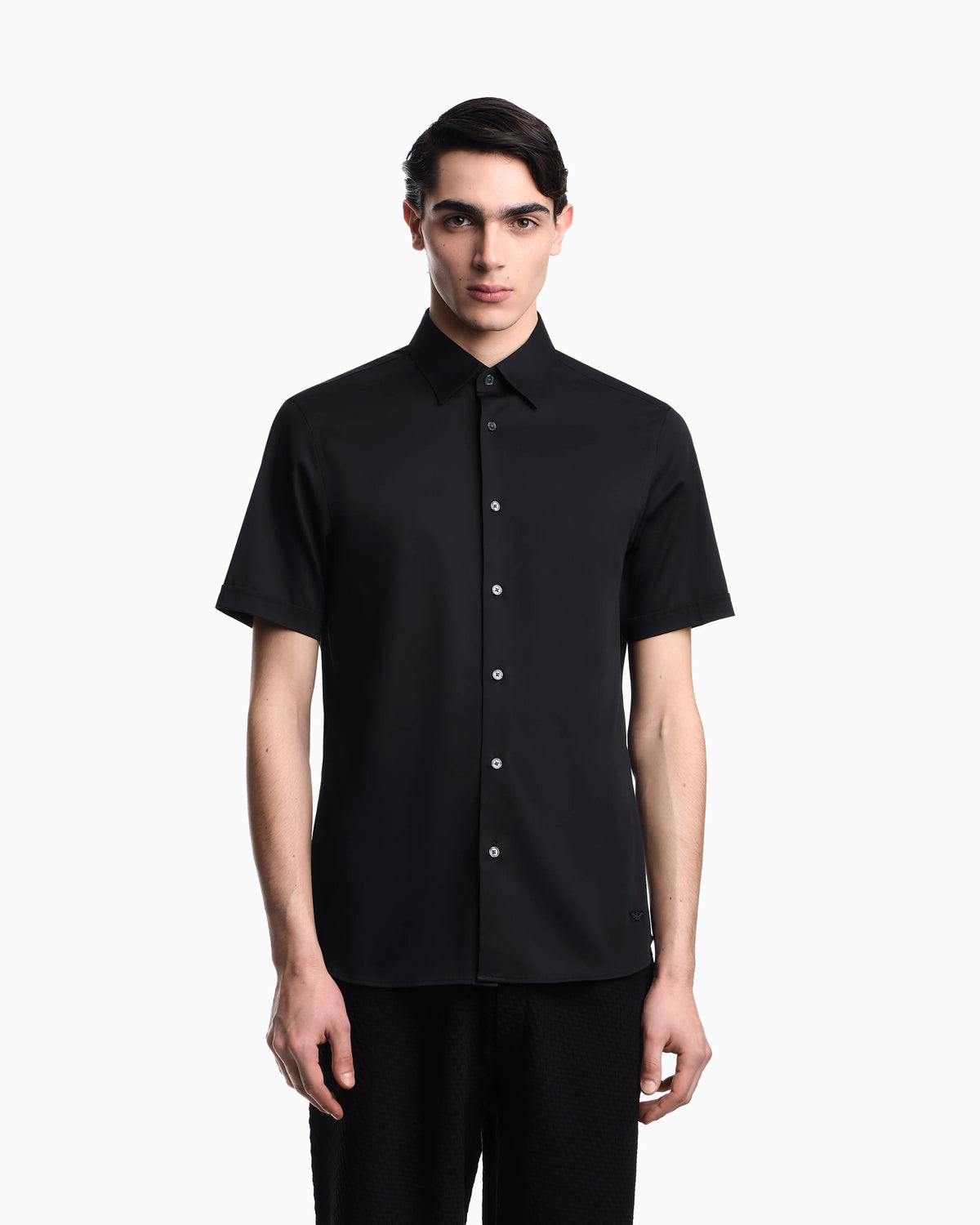 Short-sleeved shirt in stretch Pima cotton