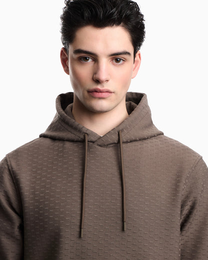 Jacquard jersey hooded sweatshirt with all-over micro eagle