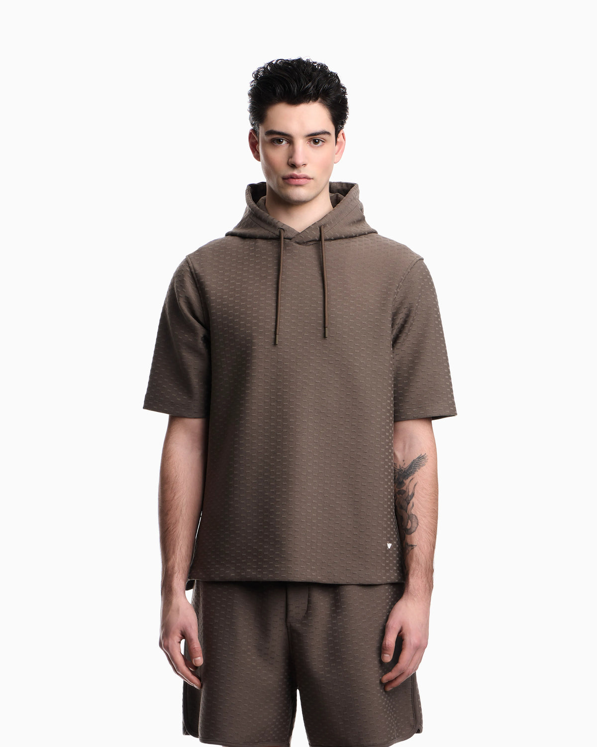 Jacquard jersey hooded sweatshirt with all-over micro eagle
