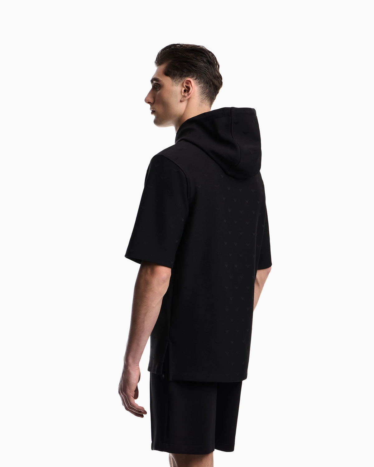 Jacquard jersey hooded sweatshirt with all-over micro eagle